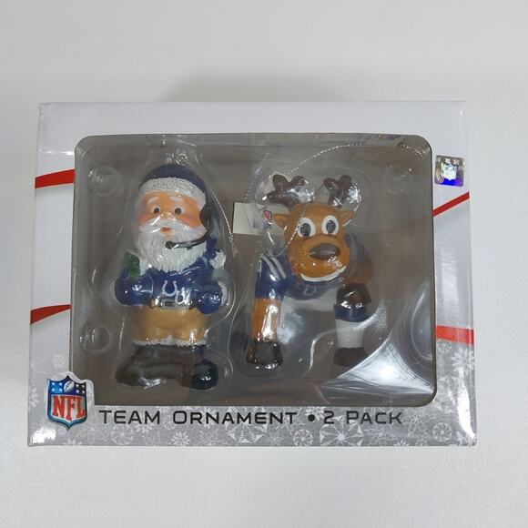 NFL Indianapolis Colts 2 Pack Christmas Tree Ornament Decoration Santa Reindeer - Picture 1 of 4